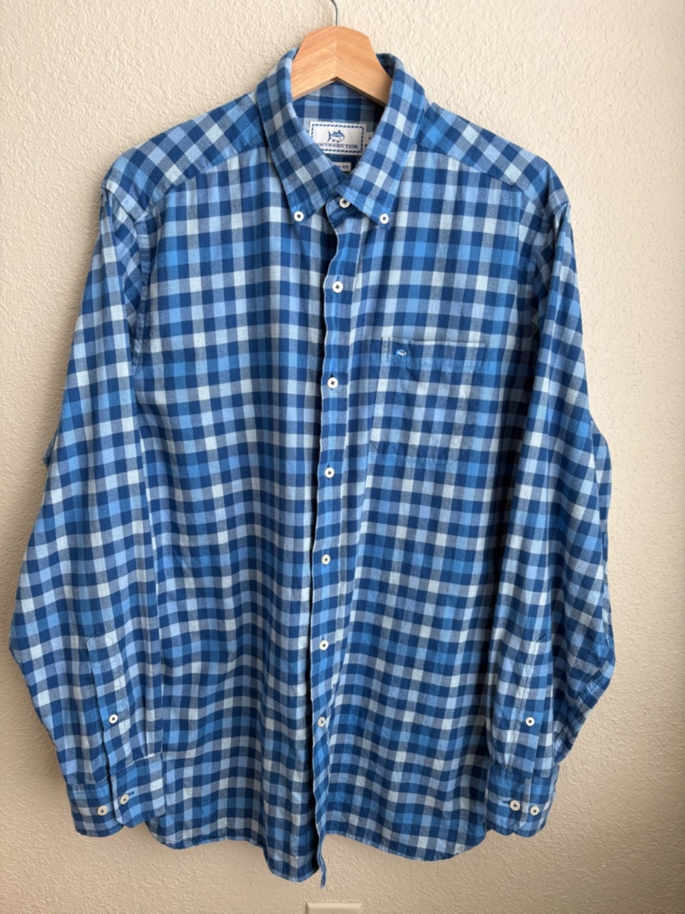 Southern Tide Men's Classic Fit Blue Plaid Button Down Shirt Size M Coastal